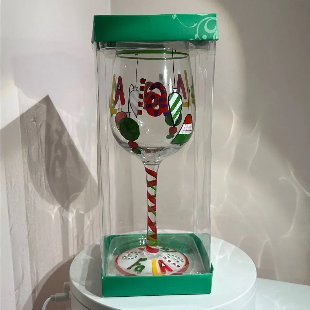 Wine Glass Festive Christmas Tree Hand Painted